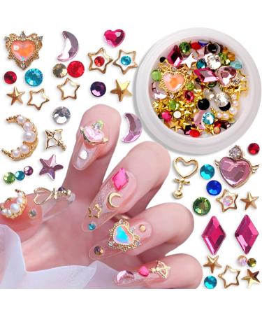 Dornail Mixed 3D Star Moon Colorful Nail Charms  Heart Nail Rhinestones Alloy Nail Charm Nail Gems Charms for Nails Geometry Rhinestone Nail Decorations for Nail Art Jewelry Nail Kit 1 Box