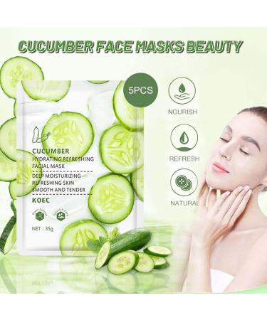 Cucumber Face Mask 5pc Hydrating Face Masks Hyaluronic Acid Anti Aging Soothing Brightening Skin Face Sheet Masks Replenish Moisture Skin Brightening Skin Barrier Repair Moisturising Face Mask Green-Cucumber - Buy Online on SooperMarket.com