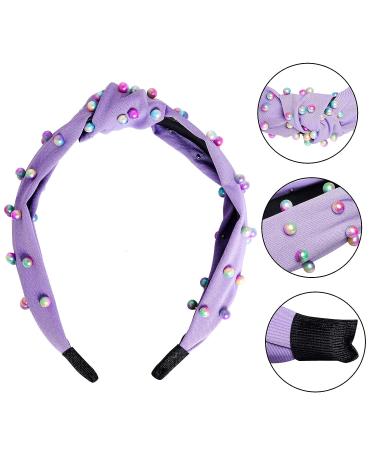 Sucrain 3 Pcs Colorful Pearl Knotted Headbands for Women & Girls - Jeweled Gem Embellished Hair Accessories (Pink Blue Purple) - Buy Online on SooperMarket.com