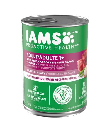 IAMS Proactive Health Wet Dog Food Adult Beef Rice Carrots & Green Beans Chunks in Gravy 369g Can (12 Pack) Chunks in gravy Beef Rice Carrots & Green Beans 369 g (Pack of 12)