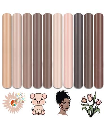 Tintnut Skin Tone Heat Transfer Vinyl - 10 Sheets Bundle 10x12 Inch Cream Barely Beige Iron on Vinyl Brown Tan HTV Vinyl Craft Cutter DIY T-Shirts Clothing Bags for Cricut Silhouette Cameo