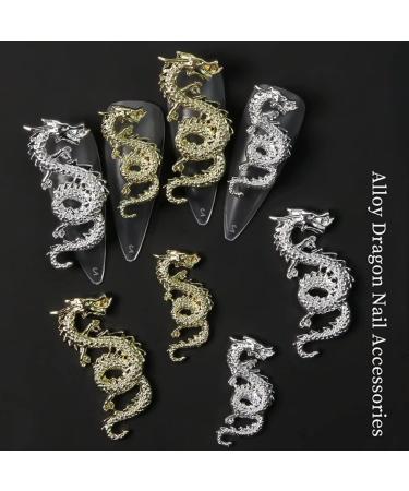 RUNRAYAY 40Pcs Gold & Silver Dragon Nail Art Studs for 3D Nail Charms Dragon Nail Decoration for Women Girl DIY Nail Art Decor - Buy Online on SooperMarket.com