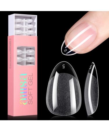 AILLSA Short Almond Nail Tips - Half Matte No File False Full Cover Nails Clear Acrylic Gelly Tips for Press On Nail Extension DIY Valentine Gift 360 PCS 12 Sizes