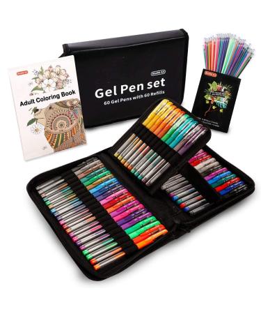Shuttle Art Gel Pens 120 Pack Gel Pen Set 60 Colored Gel Pen with 60 Refills for Adults Coloring Books Drawing Doodling Crafts Scrapbooking Journaling 60 Colors with 60 Refills Portable Case