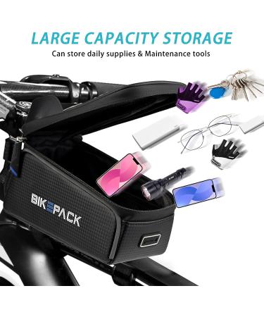 BIKEPACK Waterproof Bike Phone Bag - Top Tube Handlebar Bag with TPU Touch Screen Sun Visor - Durable & Large Capacity - Fits Phones Under 6.5'' | BPOB24 - Buy Online on SooperMarket.com