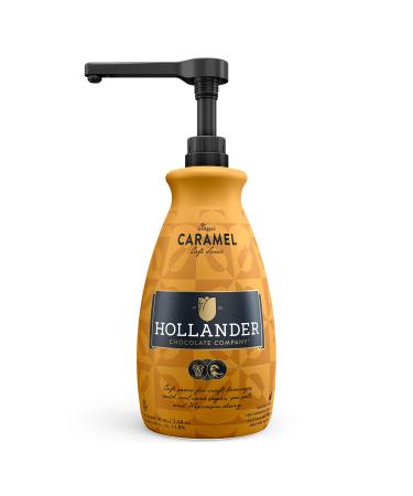 Classic Caramel Caf Sauce by Hollander Chocolate Co. | For Caramel Lattes & Desserts | Perfect for the Professional or Home Barista | American Cane Sugar & Sea Salt | Net Wt. 91oz (64 fl Oz) Large Bottle (PUMP Included)