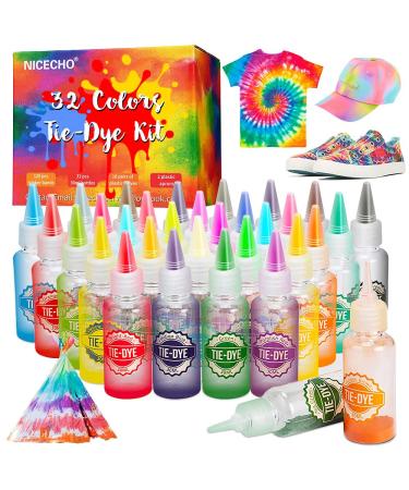 Tie Dye Kit, 32 Colors DIY Fabric Dye Set for Kids, All-in-1 Tie Dye Supplies for Adults, with Pigments, Rubber Bands, Gloves, Apron and Table Covers for Large Groups