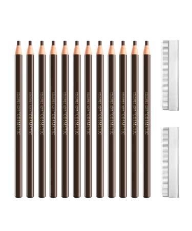 Sumeitang 12 Pcs Dark Brown Eyebrow Pencil Set Pull Cord Peel-off Brow Pencil For Marking  Filling And Outlining  Tattoo Makeup And Microblading Supplies Kit-Waterproof and Durable Permanent Eyebrow Liners Color-Dark Bro...