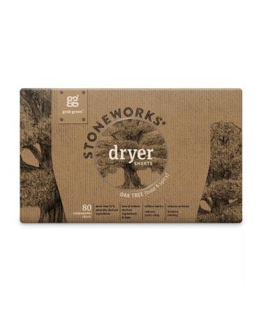 Grab Green Stoneworks Cruelty-Free Dryer Sheets | Softens Fabrics Freshens Clothing & Reduces Static-Cling and Wrinkles | Plant Based | Oak Tree Scent (80 Sheets)