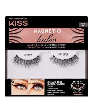 KISS Magnetic Lashes, Charm, 1 Pair of Synthetic False Eyelashes With 5 Double Strength Magnets, Wind Resistant, Dermatologist Tested Fake Lashes Last Up To 16 Hours, Reusable Up To 15 Times