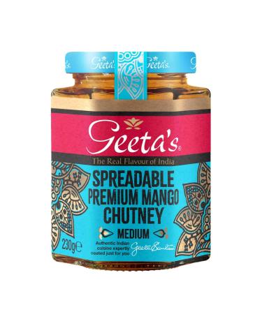Geeta's Spreadable Smooth Premium Mango Chutney 230g | The Real Flavour of India | Made with Indian Mangoes & Full of Aromatic Spices | Gluten Free No Artificial Flavours or Colours