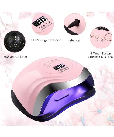 168W Aokyom UV LED Nail Dryer Lamp - Smart Sensor LCD Timer & Versatile for All Gel Nail Polish - Silver Pink - Buy Online on SooperMarket.com