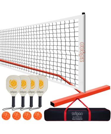 SGSPORT Portable Pickleball Net Set with 4 Pickleball Paddles, Official Size Pickleball Net, 4 Outdoor Pickleballs and Carry Bag, Weather Resistance Strong Steel Frame Orange