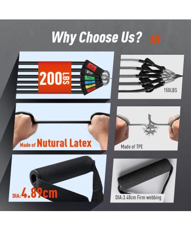 Ezona 200lbs Resistance Bands Set for Men and Women - Heavy Exercise Bands with Handles, Door Anchor, Ankle Straps - Home Gym, Yoga, Physical Therapy - Buy Online on SooperMarket.com