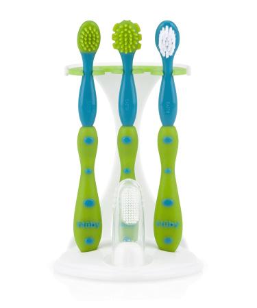 Nuby 4-Stage Oral Care Set - Silicone Finger Massager, 2 Massaging Brushes, Toddler Toothbrush - Green/Aqua 4 Piece Set - Buy Online on SooperMarket.com