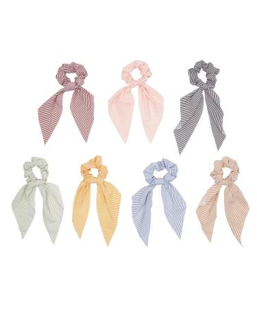 Chiffon Scarf Hair Scrunchies 14 Pack - 7 Striped 7 Solid - Women's Stylist Accessories - Buy Online on SooperMarket.com