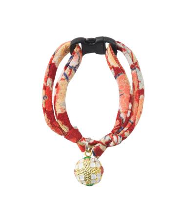 Necoichi Chirimen Temari Dynasty Cat Collar, Handcrafted in Japan, 1 Size fits All, Kimono Fabric Red