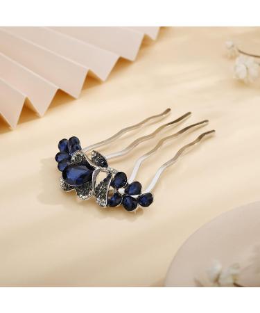 Missgrace Blue Crystal Rhinestone Flower Hair Comb for Bride - Wedding Prom Hair Accessory - Buy Online on SooperMarket.com