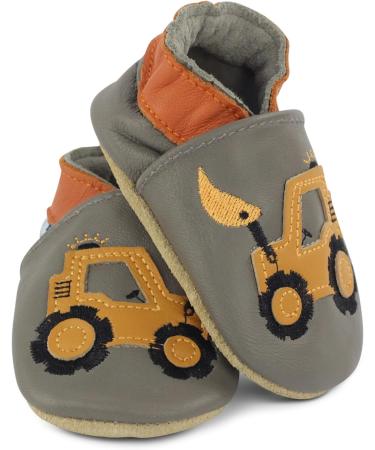 Dotty Fish Soft Leather Baby Shoes - Non-Slip Suede Soles for Boys | Yellow Digger Design | 0-6 Months to 4-5 Years - Buy Online on SooperMarket.com