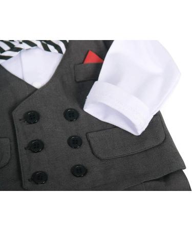 AmzBarley Baby Boys Gentlemans Outfit Suit | Long/Short Sleeve Dress Shirt Pants Vest Bowtie Tuxedo Rompers | Black | 12-18 Months - Buy Online on SooperMarket.com