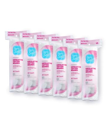 Simply Soft Hypoallergenic Exfoliating Dual Textured Cotton Rounds Pads, 80 Count (Pack of 6)