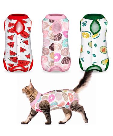 3 Pieces Cat Recovery Suit Kitten Recovery Suit E-Collar Alternative for Cats and Dogs Abdominal Skin Anti Licking Pajama Suit Multi Style Medium