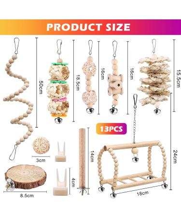 Buy 13-Part Natural Wood Parrot Toys - Bird Swing Climbing & Grinding Accessories for Budgies & Canaries - International Shipping Available - Buy Online on SooperMarket.com