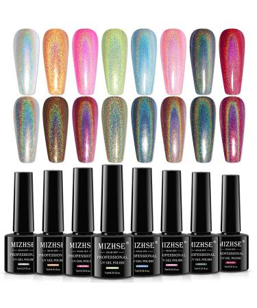 MIZHSE Holographic Gel Nail Polish  Galaxy Glossy Chameleon Nail Lacquer Glitter Gel Polish Set  Sparkle Laser Gel Polish Nail Art Salon at Home Gift Set Holographic Gel Polish