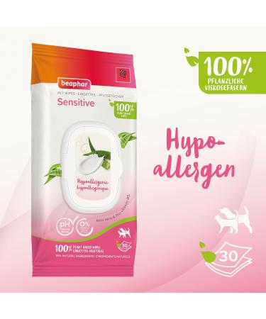 Beaphar Sensitive Wipes for Dogs & Cats - 30 Pieces | Gentle Pet Care for Allergies & Sensitive Skin - Buy Online on SooperMarket.com