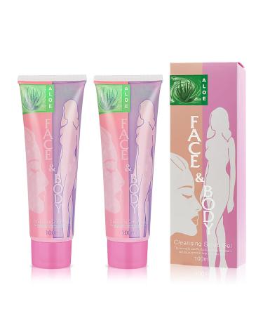 FREEORR 2Pcs Face and Body Cleansing Scrub Gel Deep Cleaning Exfoliating Body Scrub Face Scrub Facial Exfoliator Full Body Wash Scrub(#Aloe)-100 ml A-2pcs Aloe
