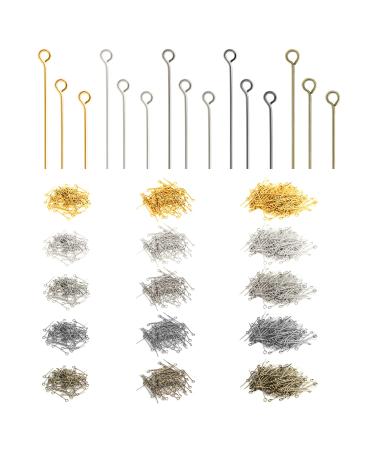 SAVITA 1500pcs Eye Pins, Metal Findings Beading Eyepins, 16/20/30mm Open Eye Pins for Jewelry Making Jewelry Findings and Supplies for Earrings Bracelets Making (5 Assorted Colors)