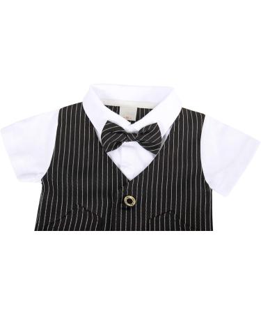 AmzBarley Baby Boys Tuxedo Rompers Suit | Formal Outfit for Kids | Gentleman Dress Shirt Pants Vest Bowtie | Black 1-2 Years - Buy Online on SooperMarket.com
