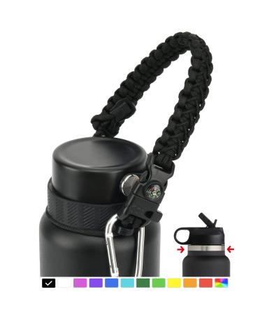 QeeCord 2.0 Paracord Handle for Hydroflask 2.0 Wide & Standard Mouth Water Bottles Strap Carrier with New Safety Ring Holder, 12oz - 64oz 32 oz-40 oz Wide Mouth Black