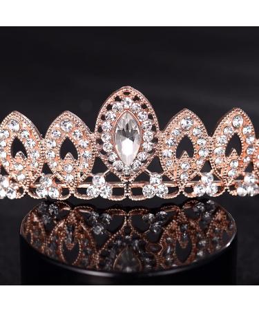 Rose Gold Rhinestone Crystal Tiara Crown for Women - Ideal for Birthday, Pageant, Wedding, or Prom - Buy Online on SooperMarket.com