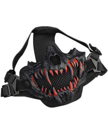 Guayma Airsoft Half Face Skull Masks Tactical Face Protection Mesh Mask for Halloween Cosplay Paintball CS Games,Black 01-Black