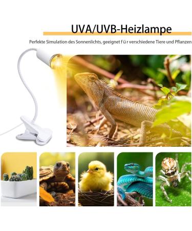 WPQiuzs Turtle Heat Lamp - 240cm Cable E27 UVA UVB Ceramic Heating Lamp for Reptiles Adjustable Clip & Swan Neck for Lizards & Turtles - Buy Online on SooperMarket.com