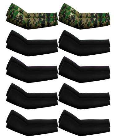 SATINIOR 10 Pairs Sun UV Protection Sleeves to Cover Arms Cooling Arm Sleeves for Men Women Black, Camo Adult Size