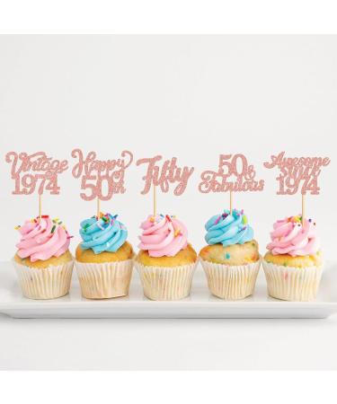 Cyodoos 25Pcs Vintage 1974 Cupcake Toppers Cheers to 50 Fabulous Fifty Cupcake Picks Decorations for 50 Years Birthday Anniversary Cake Decorations Supplies Rose gold Rose Gold 50 - Buy Online on SooperMarket.com