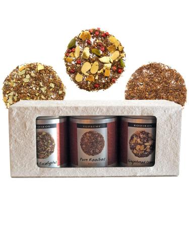 The Exotic Teapot - Rooibos Tea Selection Box 3 Tins Pure Redbush Orange Gingerbread Eucalyptus Blends