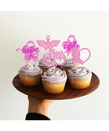 Cyodoos 30 PCS Breast Cancer Awareness Cupcake Toppers Glitter Pink Ribbon Never Give Up Beliveve Hope Cupcake Picks Pink Ribbon Party Cake Decorations Supplies - Buy Online on SooperMarket.com