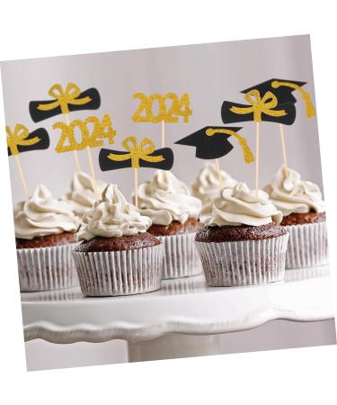 12Pcs Graduation Cupcake Toppers Glitter Cake Toppers Class of 2024 Congrats Grad Cap Diploma Cupcake Picks for Graduation Party Decorations -Golden Black - Buy Online on SooperMarket.com