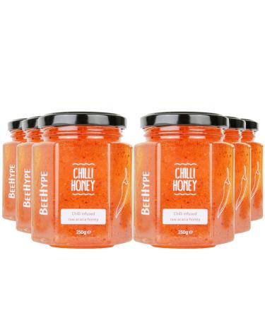 BeeHype - Chilli Honey Pepperoncino Peppers in Natural Acacia Honey with NO Preservatives and NO Refined Sugars Vegetarian Nut and Dairy Free 6 x 250g Chilli Honey Pack of 6