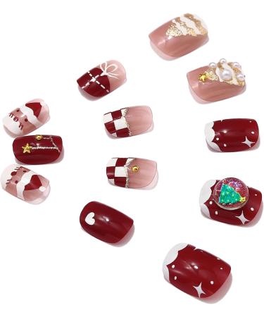 Christmas False Nails Set - Red Nude Snowflakes Xmas Press On Nails for Women (24pcs) - Buy Online on SooperMarket.com
