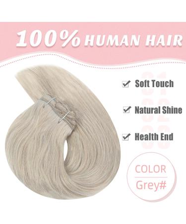 Vlasy Clip in Hair Extensions- 100% Human Hair, Seamless Straight, Natural Grey, 7 Pieces, 16 Inch, 80g - Women's Thick Weft Clip in Extensions - Buy Online on SooperMarket.com