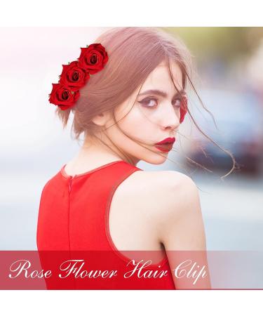 24 Pieces Red Rose Flower Hair Clips and Brooches for Women and Girls - Elegant Boho Floral Hair Accessories - Buy Online on SooperMarket.com