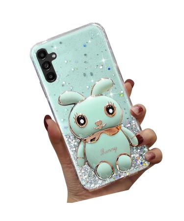 Tivenfezk nadoli for samsung galaxy s23 fe hare hidden stand shell caricature glitter rabbits stand soft silicone bling cell phone case transparent protective cover samsung galaxy s23 fe green green