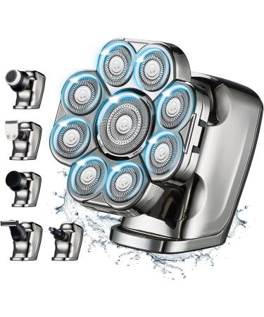 Lovcoyo Head Shavers for Men 9D IPX6 Waterproof Head Shaver for Bald Men 6 in 1 Bald Head Shaver Kits Mens Grooming Kits LED Display USB Rechargeable Electric Shavers Men 9d Silver