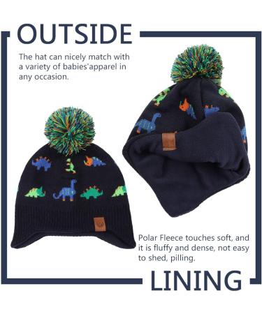 XIAOHAWANG Knitted Baby Hat with Pompom | Winter Warm Fleece Lined Kids Beanie | Colorful Dinosaur Design | 2-4 Years - Buy Online on SooperMarket.com