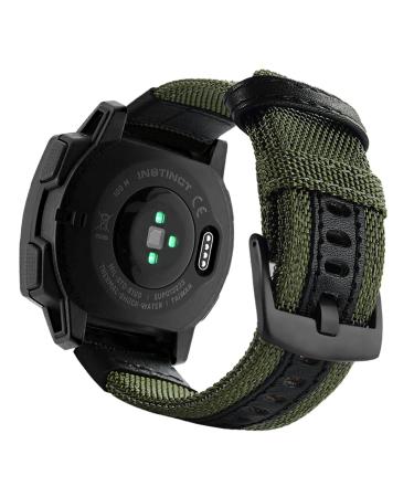 Abanen 22mm Nylon Military Style Watch Bands for Garmin Instinct/Instinct 2 Solar, Woven Fabric Durable Wristband Strap for Garmin Instinct Tactical/Tide/Esports/Instinct Solar Green