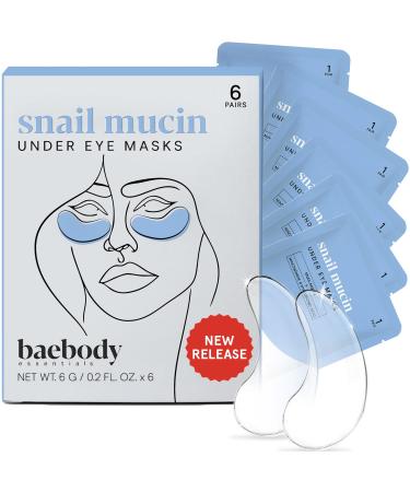 Baebody Advanced Snail Mucin Under Eye Masks (6 Pairs) Under Eye Patches for Puffy Eyes and Dark Circles Hydrating Under Eye Patches to Reduce Fine Lines Eye Gel Patches Korean Inspired